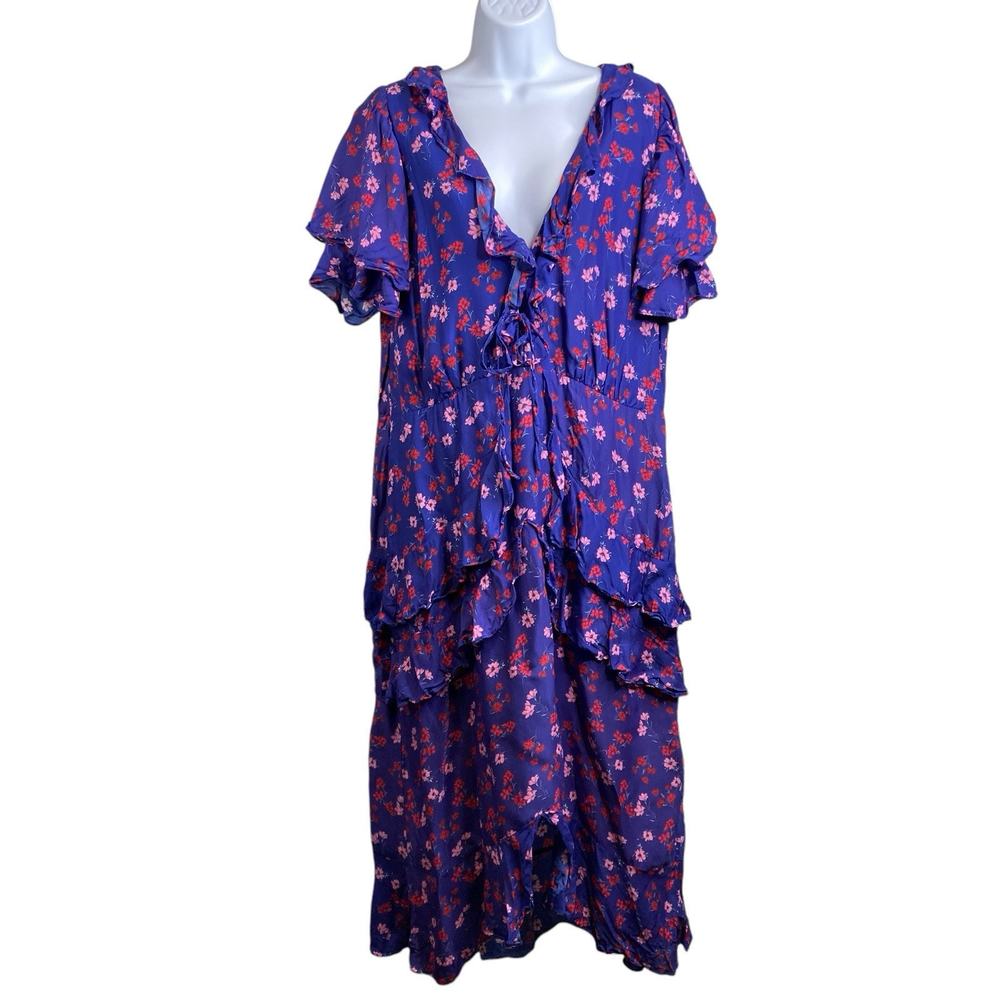 La Maison Talulah Blue Yearning Ruffle Midi Dress‎ Size XL Cottagecore Boho